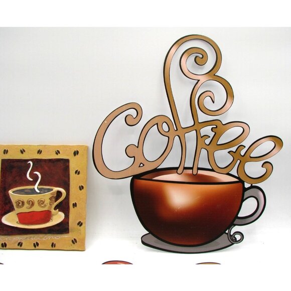 Lot 5 Coffee Bar Metal Wall Decor Latte Mocha Java Cups Mug Sign Plaque Ceramic - Picture 4 of 14
